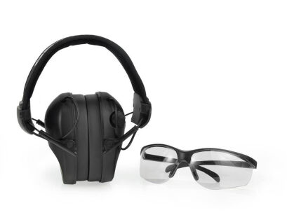 Słuchawki aktywne RealHunter Active PRO + okulary - Czarne