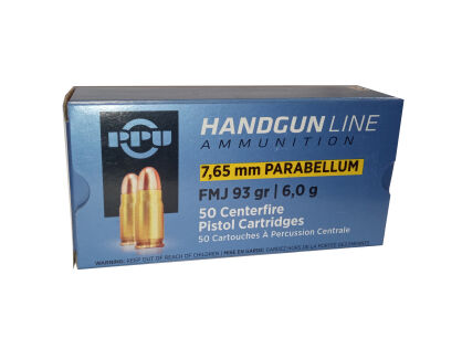 PPU 7,65mm Para FMJ 93gr/6.0g Handgun Line Ammunition